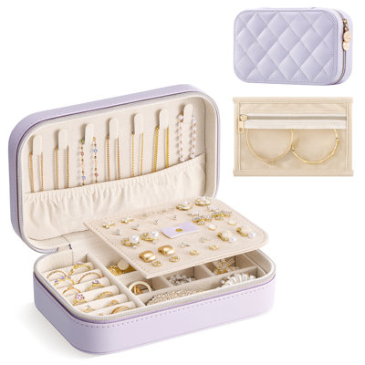 Travel Jewelry Case with Removable Earring Board and Crush-Proof Shell, Gift for Women - Purple