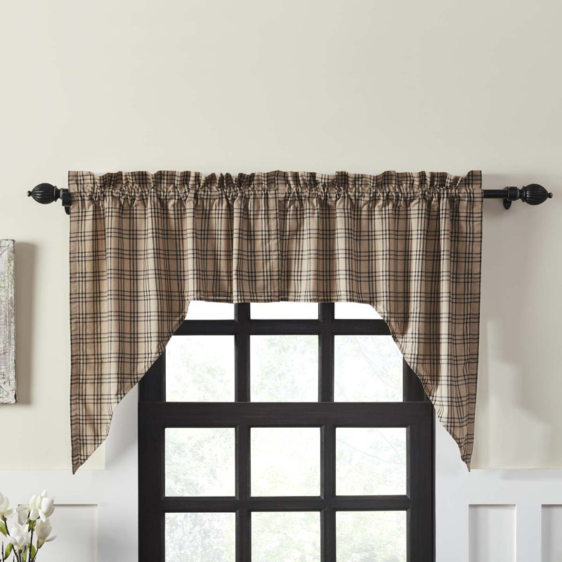 Sawyer Mill Cotton Plaid Swag Window Valance, Dark Tan/Coal Black