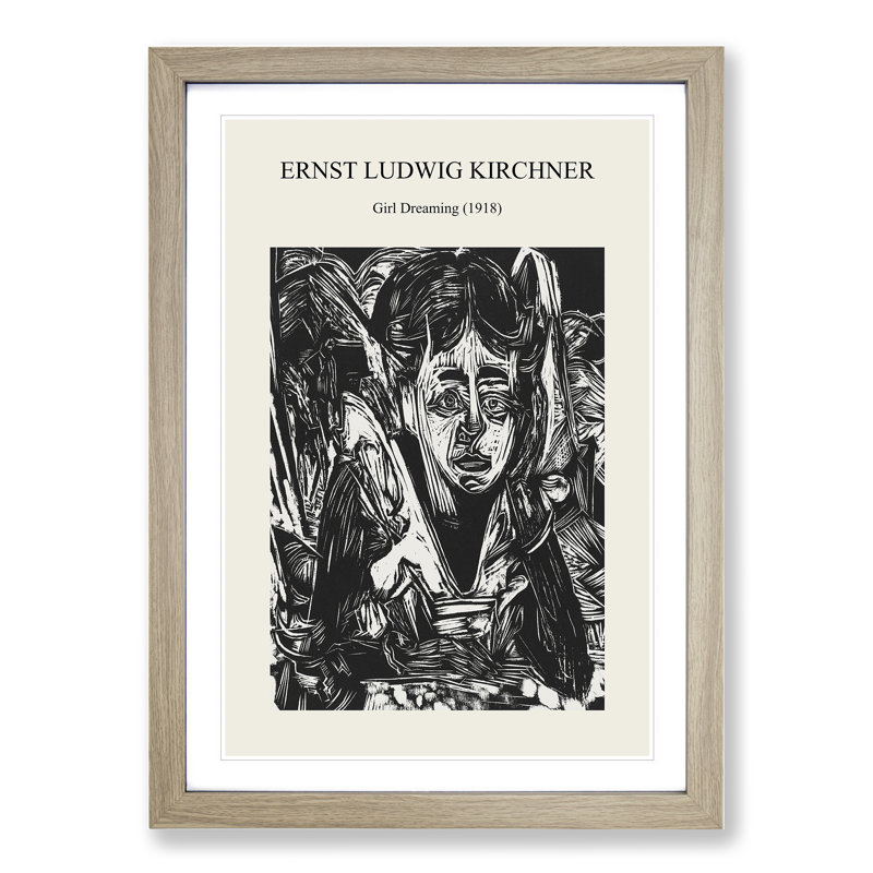 Girl Dreaming by Ernst Ludwig Kirchner - Single Picture Frame Print, 36cm H x 27cm W x 2cm D, Oak Framed