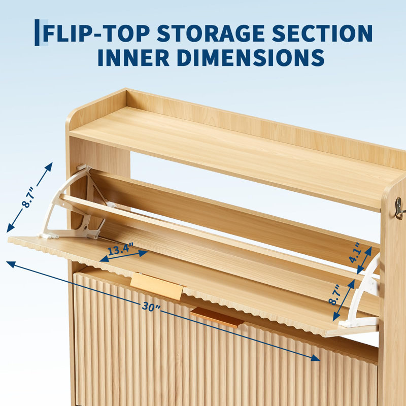16 Pair Shoe Storage Cabinet, Natural Wood