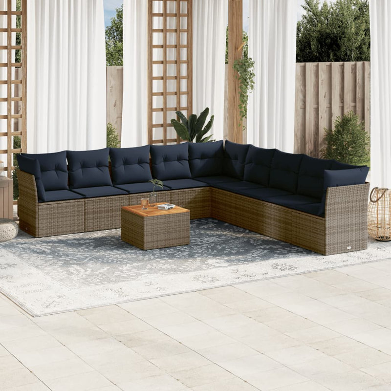 Ensemble de canapé de patio 10 pièces avec coussins en rotin de polyester gris