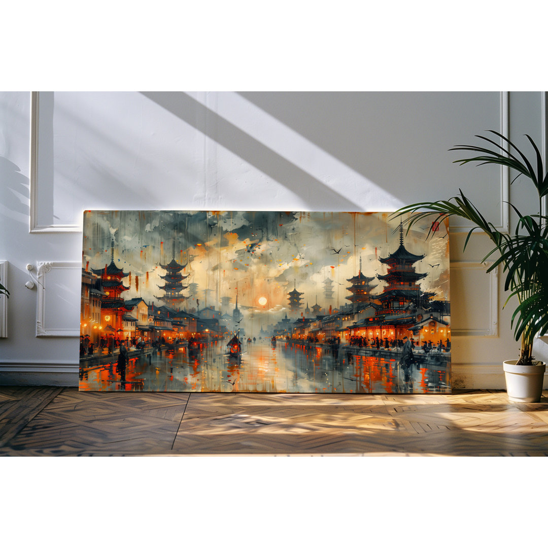 Bilder auf Leinwand 120x60cm Asiatische Stadt Abstrakt Kunstvoll Kunstvoll Traditionell