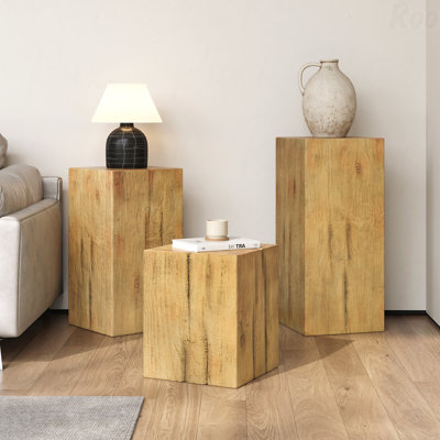 Ensemble de tables d'appoint de style rétro naturel, tables de bout empilables, table d'appoint à colonne carrée Mgo pour salon, chambre à coucher, bureau, couleur naturelle