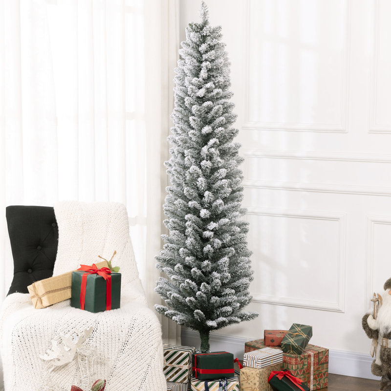 Arbre de Noël 329 branches enneigées, base artificielle 6 pi, base en métal, chaleur artificielle avec neige, pointes, enchanteur