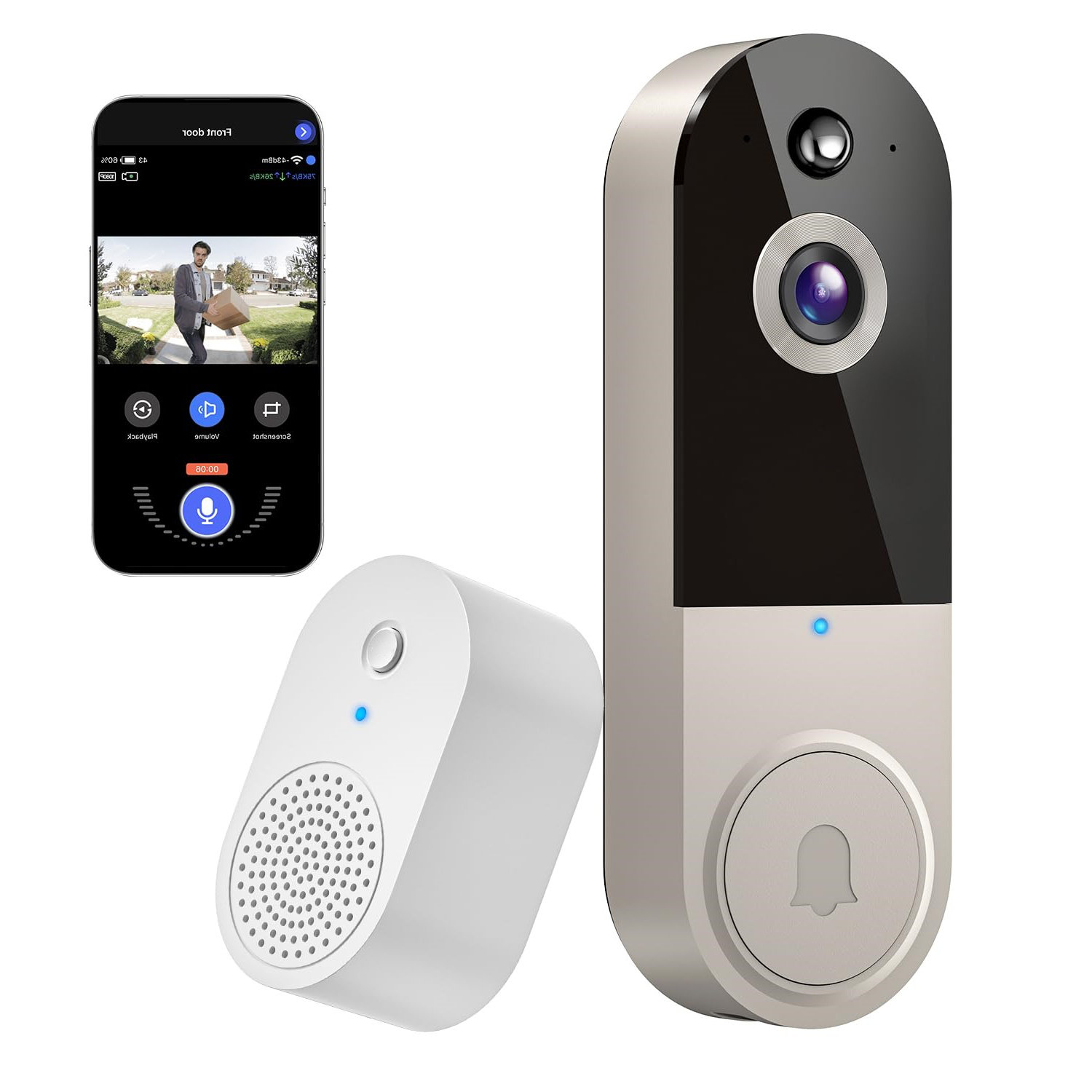 Symple Stuff 1080P Wireless Video Doorbell with AI Detection and Cloud ...