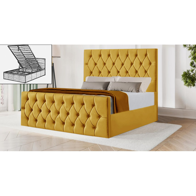 Dowden Upholstered Ottoman Storage Bed, Double (4'6), Yellow Mustard