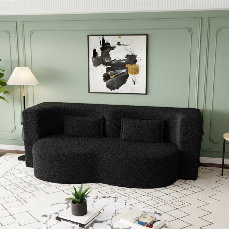 Canapé-lit convertible en tissu avec 2 coussins Modern, Tissu noir