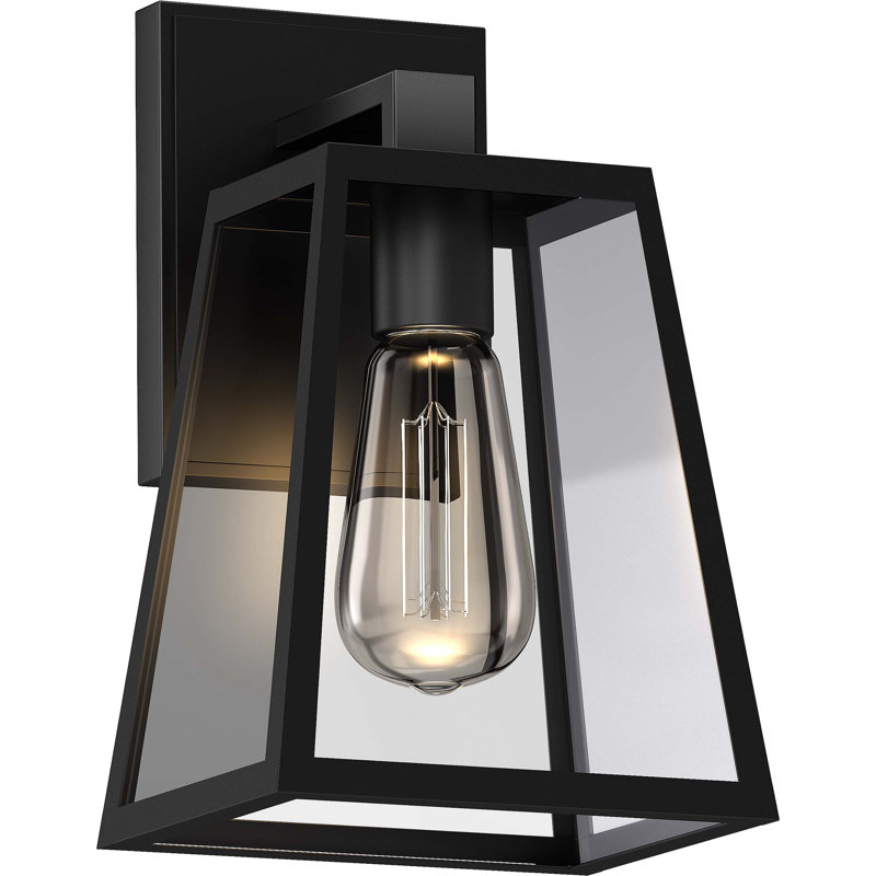 11 in. 1-Light Black Outdoor Caged Lantern Sconce with Clear Glass Shade, 11.5" H x 7.25" W x 7.75" D