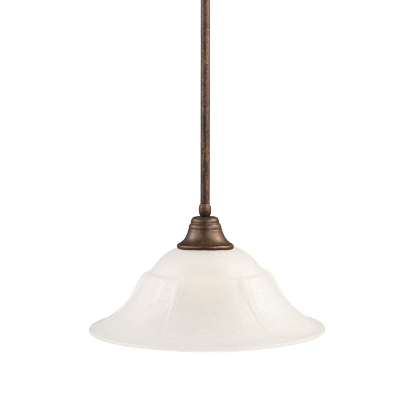 Stem Hung Pendant With Glass, Bronze, 16", White Marble Glass