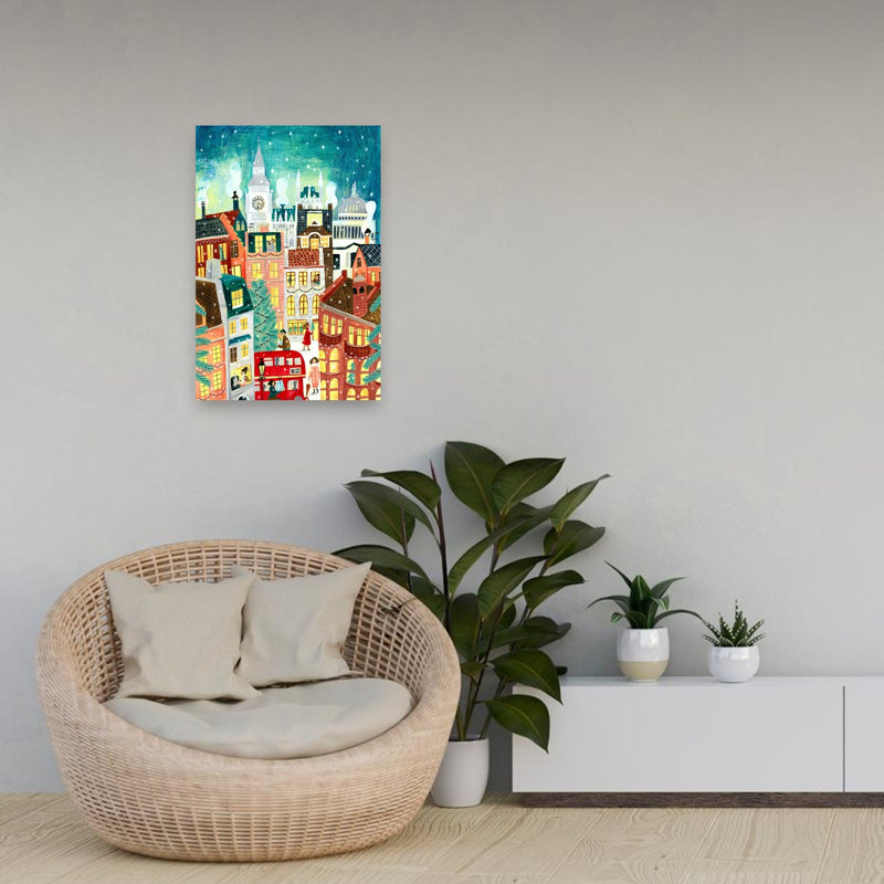Christmas London In The Snow Abstract Contemporary Architecture City Wall Art Print 1 Piece Wrapped Canvas Wall Art