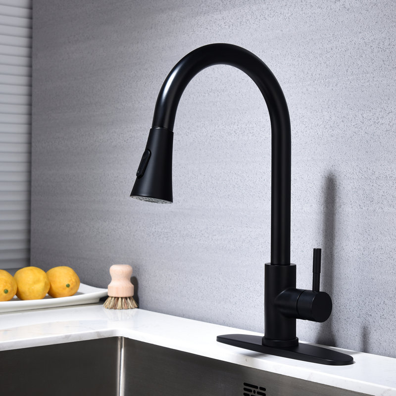Matte Black Kitchen Faucet With Pull-Out Spray: Stainless Steel, 360 Rotatable Head, Corrosion Coating, Single Handle For Comprehensive Water Control In Different Scenarios Pull Out Spray Faucet: