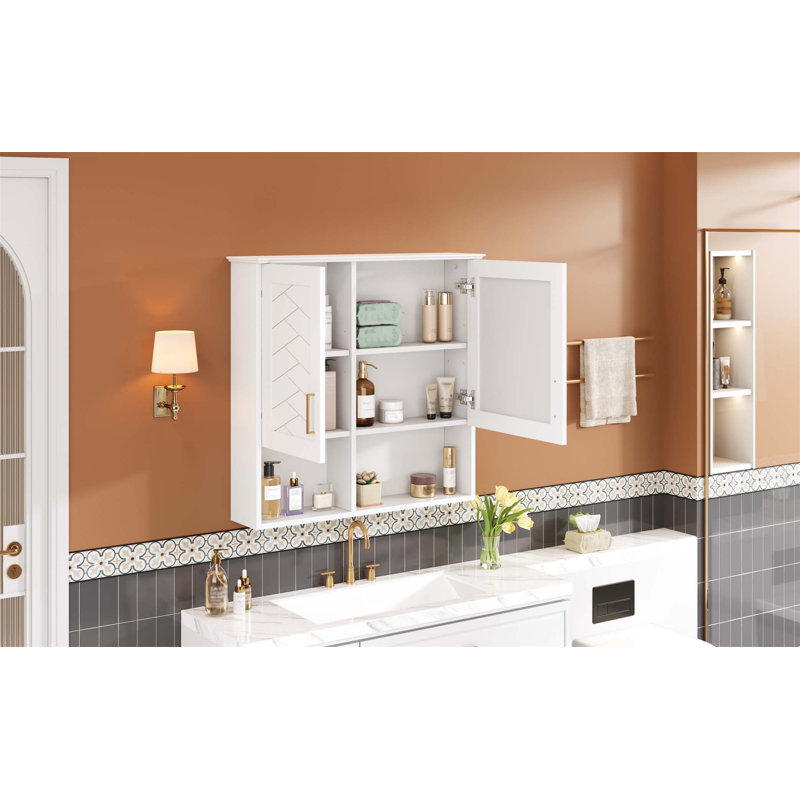 Armoire de salle de bain 2 en 1 avec tablettes réglables, portes à fermeture en douceur et miroir haute définition pour rangement moderne de meuble-lavabo