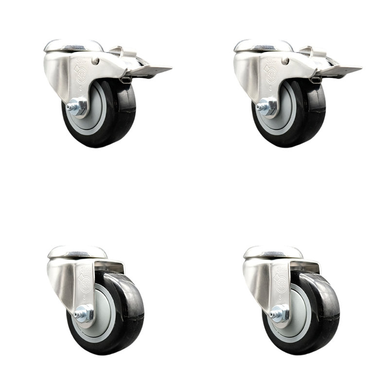 Roulettes pivotantes, Noir, H 3,5 po x l 3,5 po
