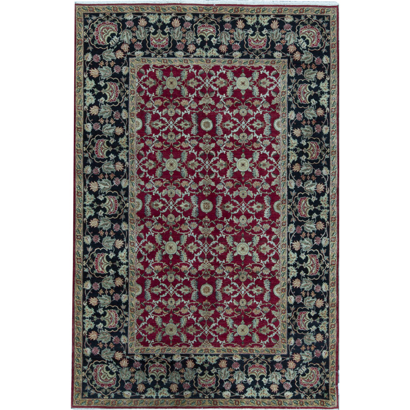 Hand-Knotted High-Quality Red and Black Area Rug