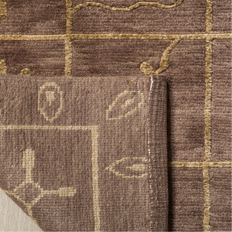 Tibetan Plum Pictogram Brown Area Rug, Rectangle 8' x 10'