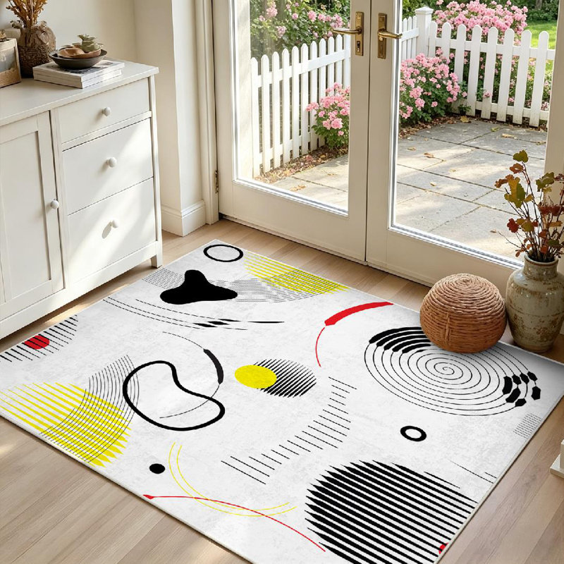 Black Universal Geometric Abstract Art Striped Wallpaper Interior Style Machine Washable Indoor Area Rug, Rectangle 39" x 63"
