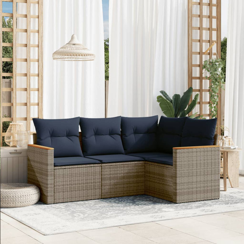 Ensemble de canapé de patio avec coussins 4 pièces Ebern Designs, Gris, Marine