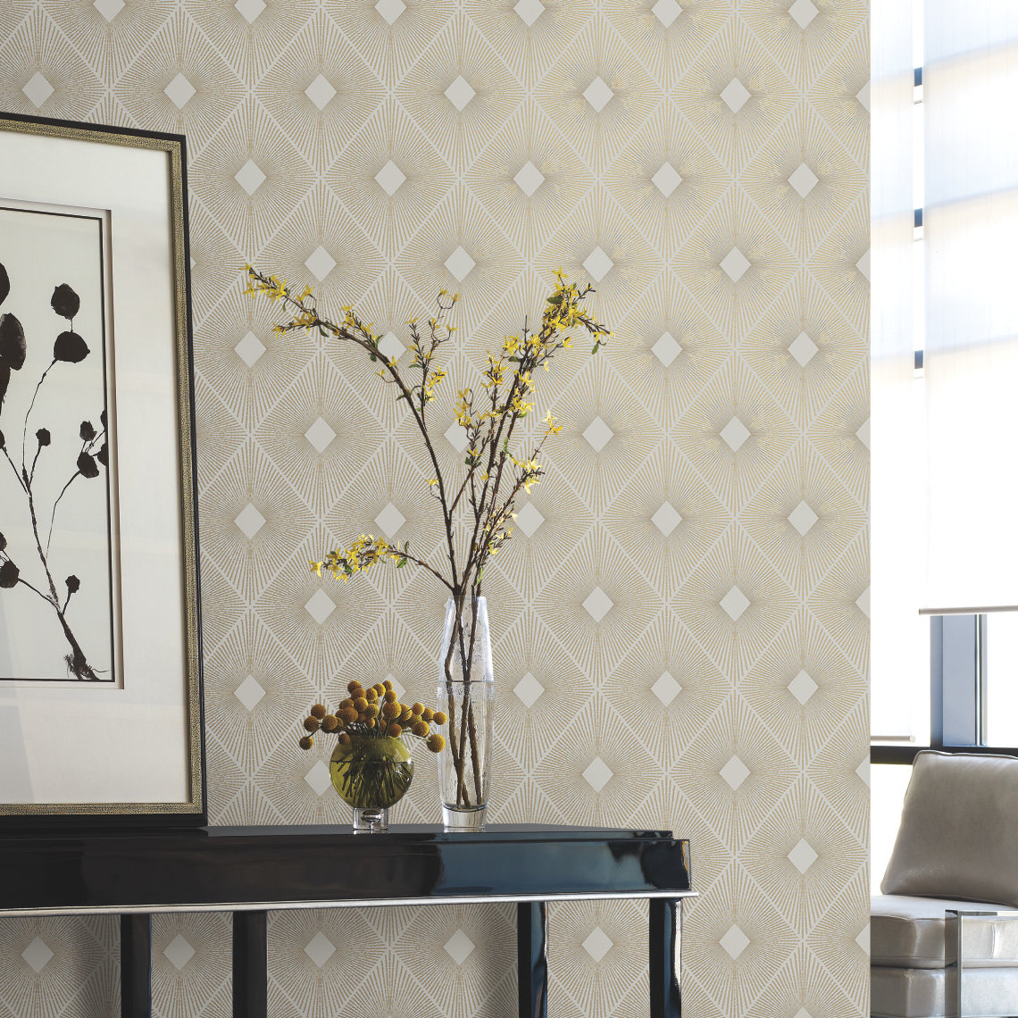 Antonina Vella Modern Metals Modern Geometric Wallpaper, Warm Grey/Gold