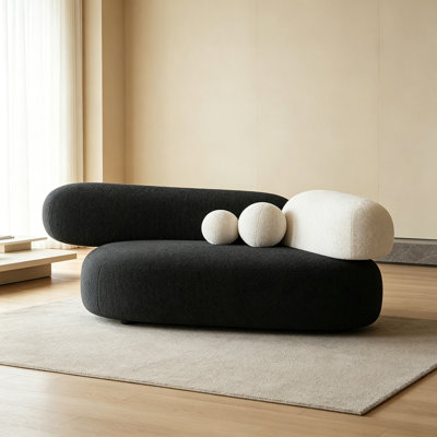 Modern Black Solid Wood Suede Leather Sofa