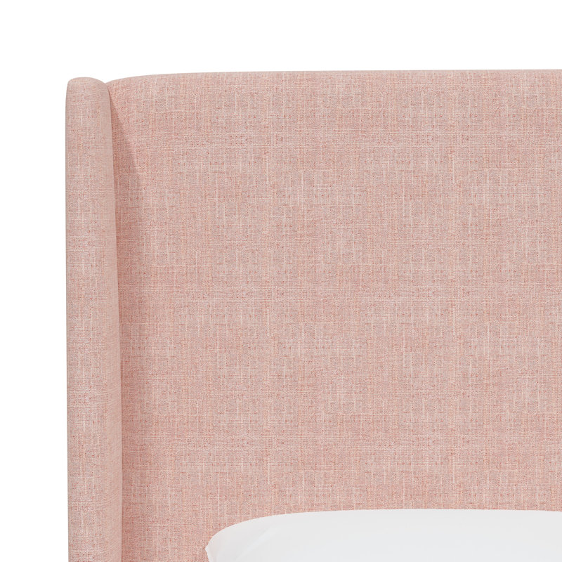 Lit tapissier standard à profil bas, Lin quartz rose texturé Zuma, Grand
