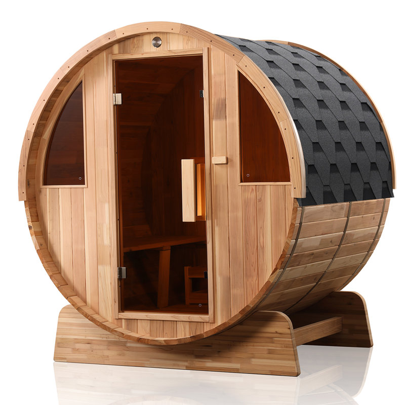 Hongyuan 4-Person Outdoor Barrel Sauna with Harvia 6KW Heater, Japanese Cedar Wood & Glass Door – Designed for Relaxation at Home or Vacation Retreats