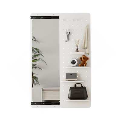Wall Mounted Full Length Mirror, Full Body Mirror With Shelf, Full Body Mirror With Hook Wall Mounted Mirror With Multifunctional Design Panel,