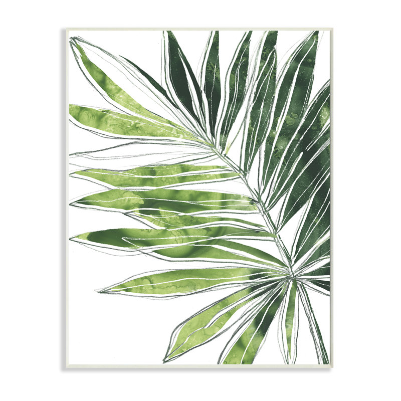Dessin au trait de palmier tropical vert, Plaque murale, H 15 po x l 10 po