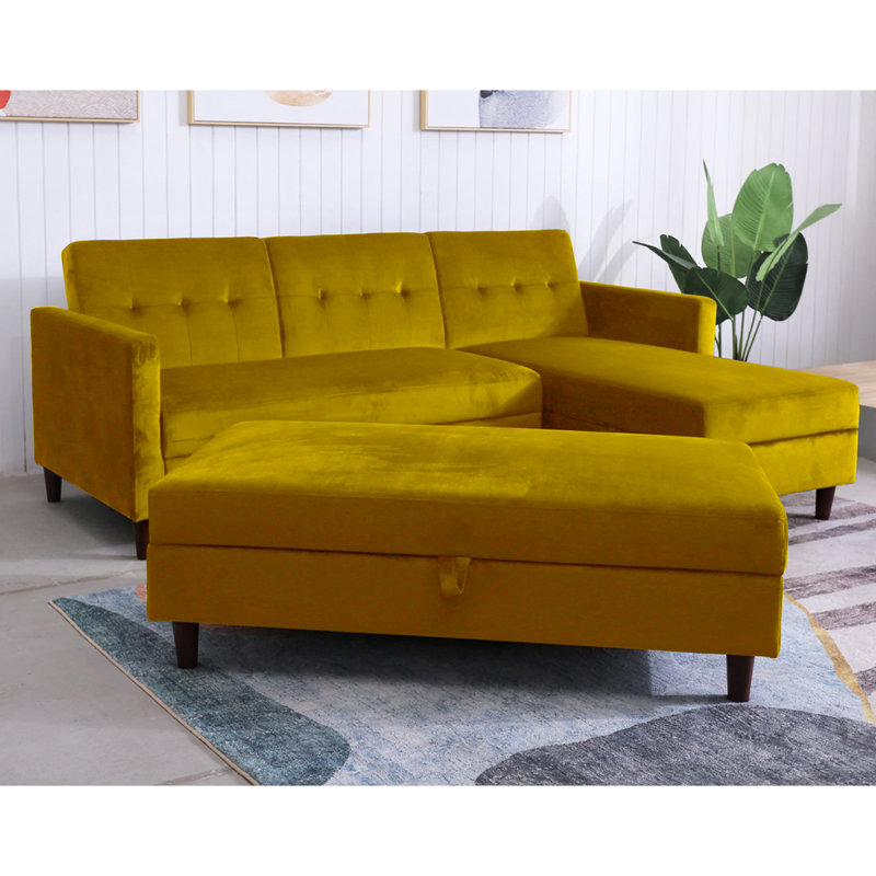 Comeaux 4 Seater Velvet Sofa Bed, Mustard