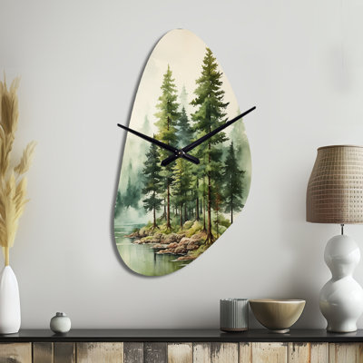 Geaghan Green Pine Tree Eternal Guardians III - Irregular Shape Traditional Metal Wall Clock, Asymmetrical Metal Wall Clock Print