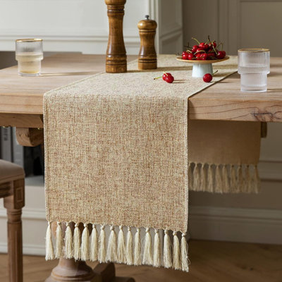 Drapeau de table beige de 108 pouces de long, drapeau de table style campagne