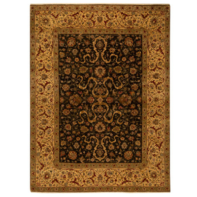 Tapis noir et doré de haute qualité noué à la main