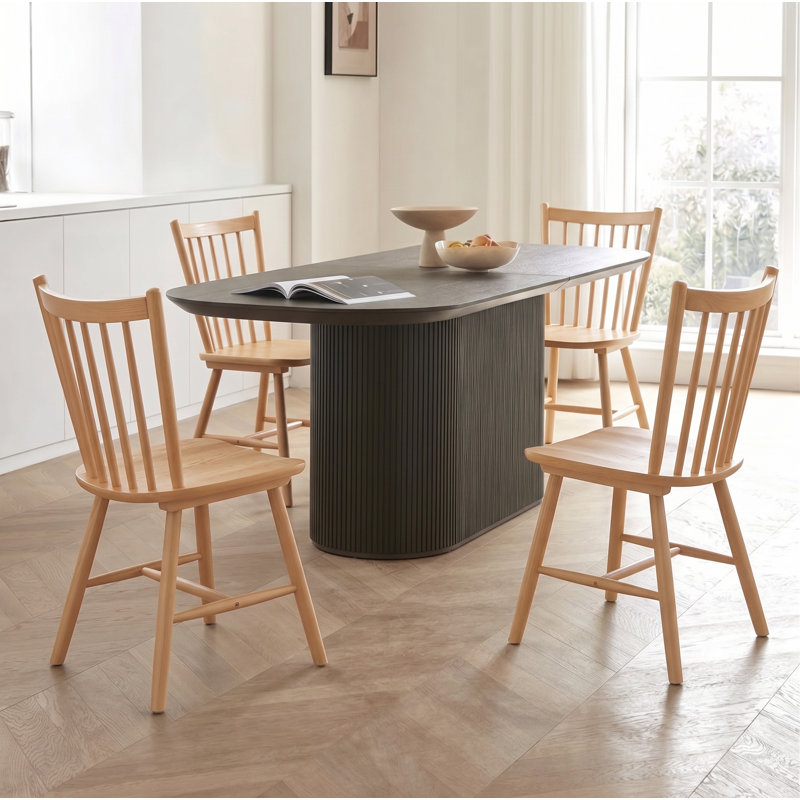 Windsor Solid Wood Side Dining Chairs with Spindle Back(Natural), Natural