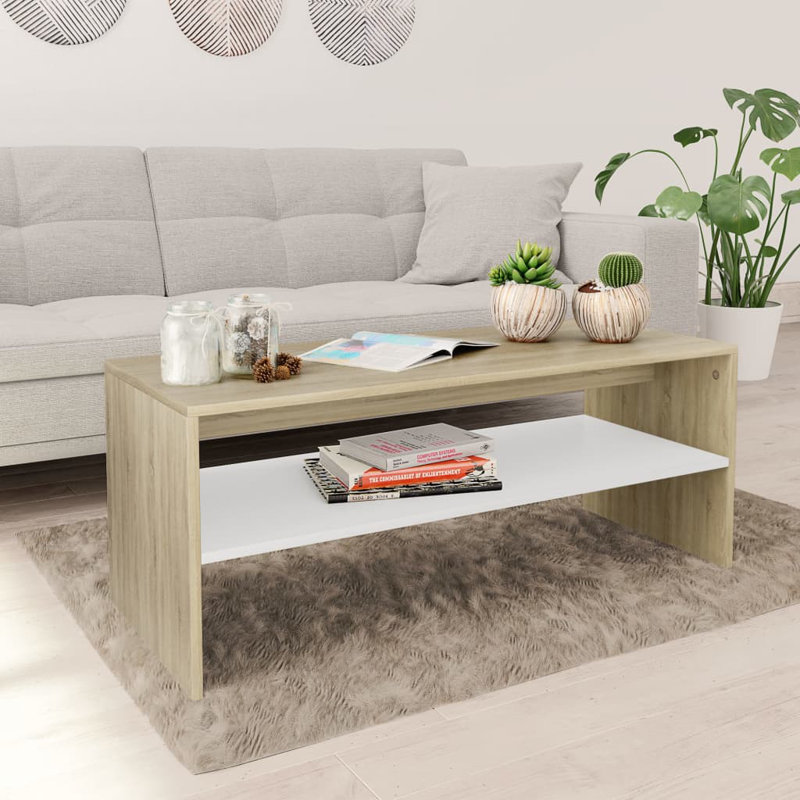 Engineered wood Frame Single Coffee Table with Storage, Sonoma Oak/White