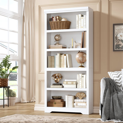 5-Tier Farmhouse Bookcase with Adjustable Shelves, Floor Standing Open Display Storage Rack, Anti-Slip Design