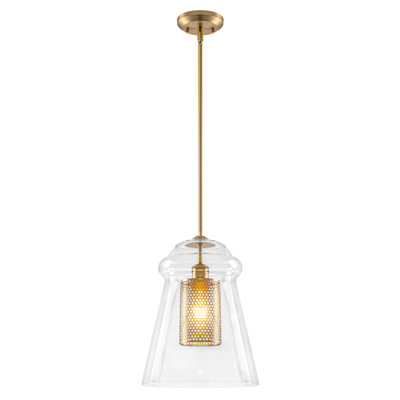 Gold Pendant Light with Seeded Bubble Glass Shade, Adjustable Height 24"-79", Modern Honeycomb Metal Mini Pendant for Kitchen Island, ETL Listed