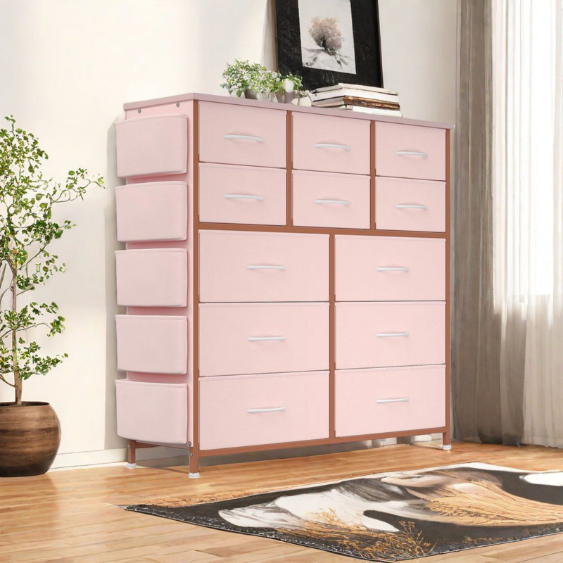 Edyta 98cm W 12 - Drawer Chest of Drawers, Pink
