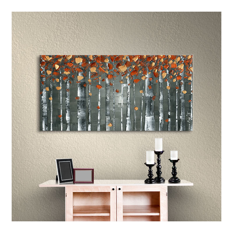 Bouleau en cuivre, impression sur toile tendue, H 18 po x l 36 po x P 2 po