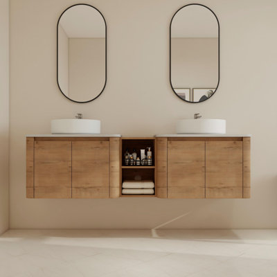 Ensemble de meuble-lavabo double 72 po avec lavabo en céramique, meuble-lavabo flottant avec portes à fermeture en douceur 72 po