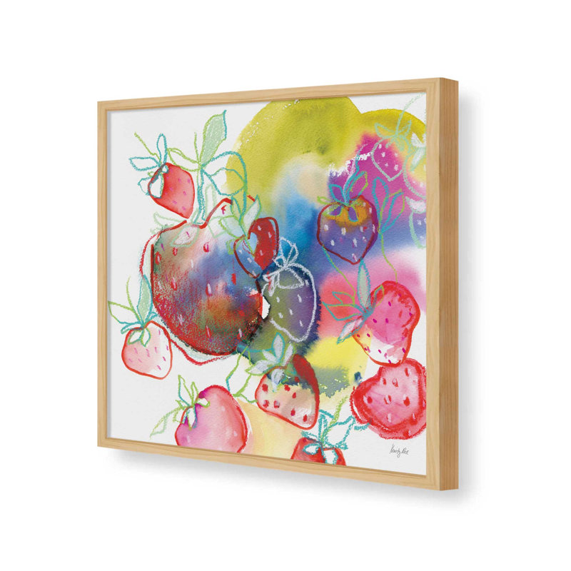«Falling Strawberries» par Kristy riz, reproduction d'art, L 36 x H 36, Érable, Impression encadrée