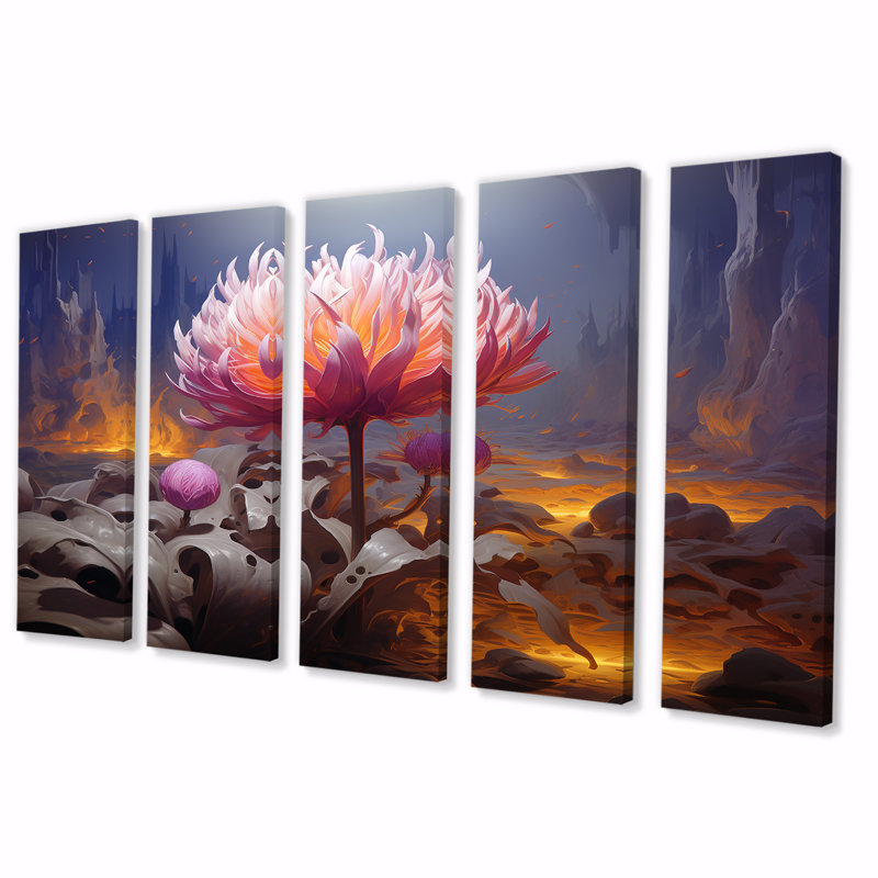 Vanetten - Ensemble d'art mural lotus 5 pièces, H 32 po x l 80 po