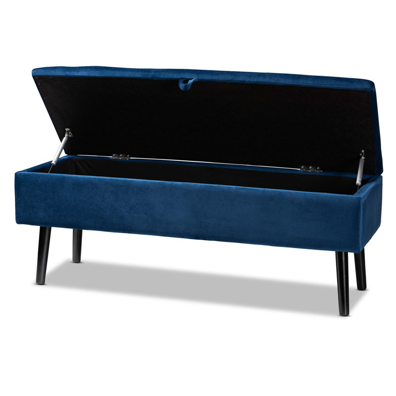Banc de rangement à couvercle rabattable Troutville, Velours bleu marine