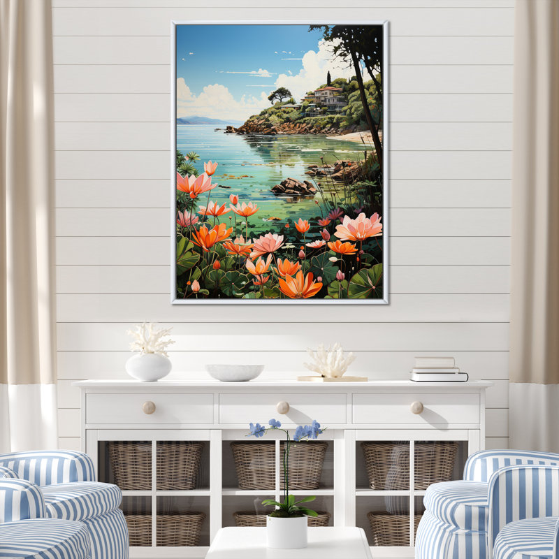 Bedrie Coastaltropical Tropical Paradise Pointillism II sur toile, H 44 po x l 34 po x P 1,5 po, Cadre flottant blanc