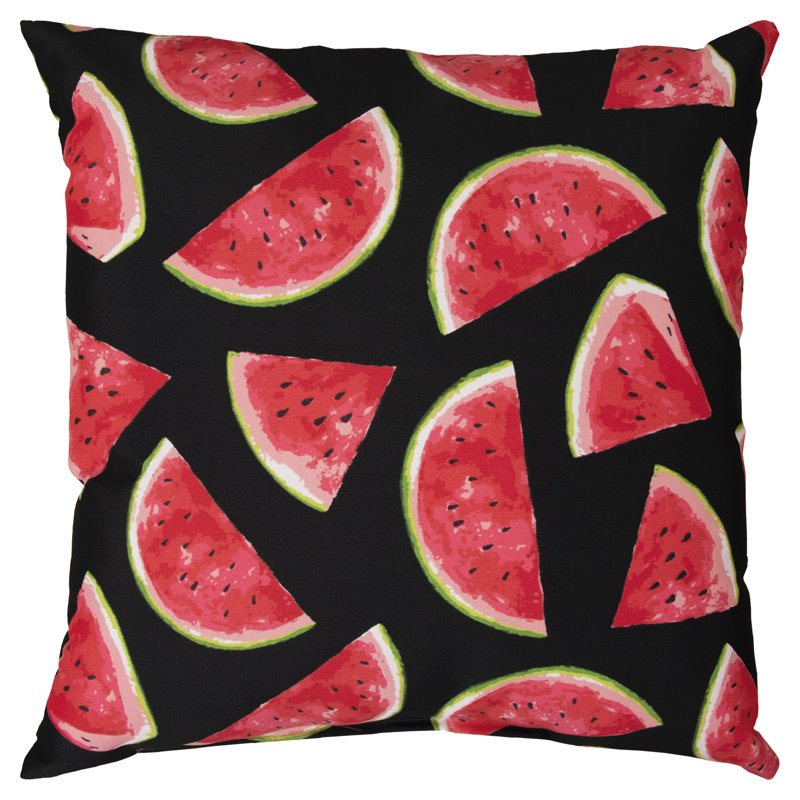 Watermelon Slice Black Polyester Outdoor Throw Pillow 22" x 22"