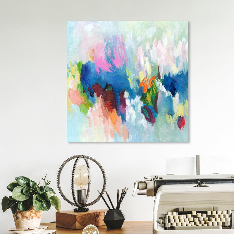 «Wild Jungle Map Abstract Pastel Strokes Modern», peinture sur cadre flottant, H 12 po x l 12 po x P 1,5 po, Toile tendue
