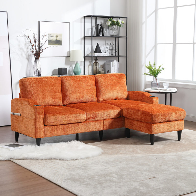 Canapé modulaire confortable avec tissu chenille et options de rangement, Orange