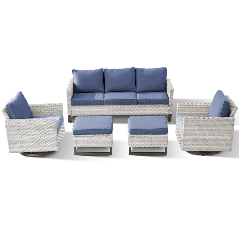 Wavel 74 " W Straight Powder Coated Steel Patio Sectional Set with Cushions, Blue