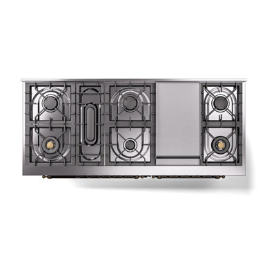 ILVE Nostalgie II Noblesse 60 inch Dual Fuel Range (9 Sealed Burners + Griddle, Triple Glass Door, RAL)