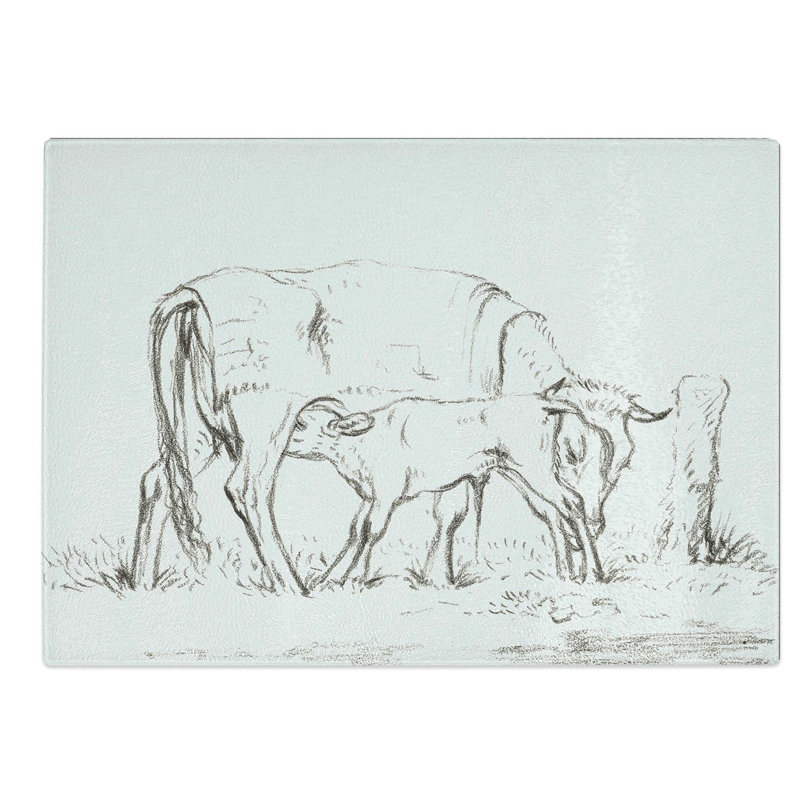 Tempered Glass Cow with Calf Chopping Board, 28.5 cm W x 20 cm L