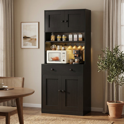 Grand garde-manger de 71 pouces avec portes, tiroir, armoire de ferme avec prise de courant et lumière DEL