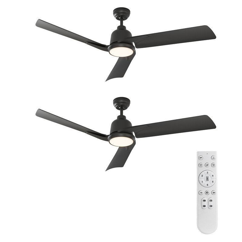  Ventilateurs de plafond de 52 po (3 pales) avec lumières DEL et télécommande, Noir, Noir